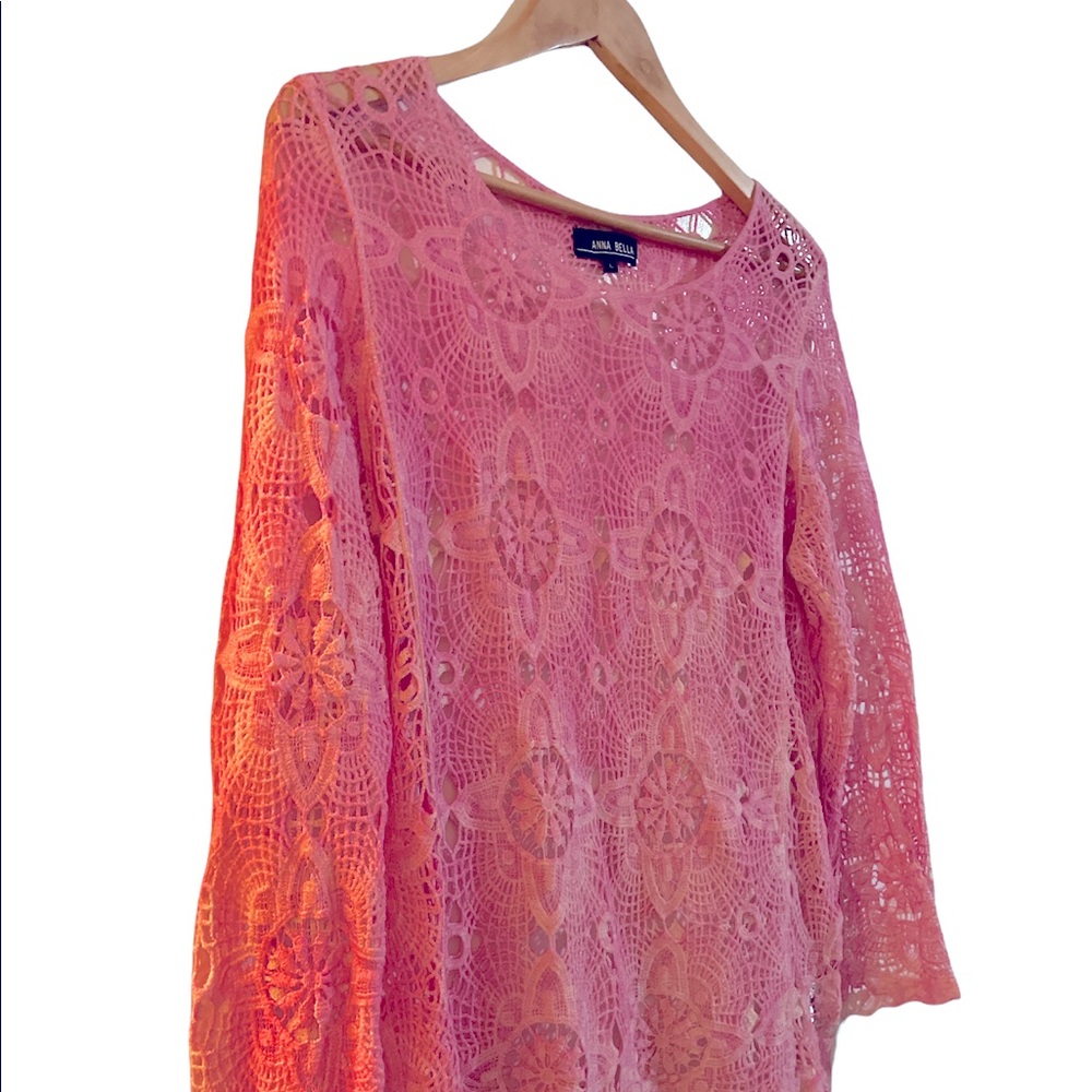 💕 Superb boho pink crochet top size large 100% cotton